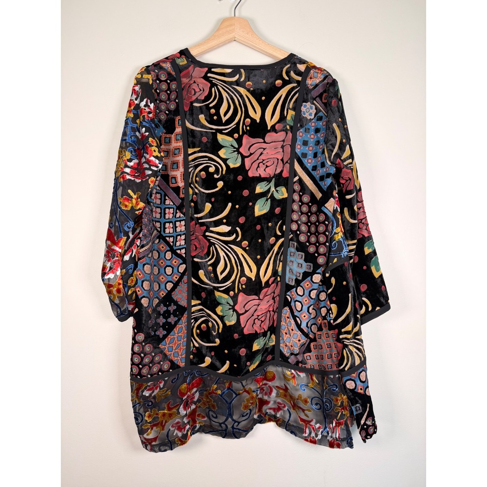 Multiples Small Burnout Velvet Floral Patchwork Kimono Cardigan Black Rose - Picture 6 of 9